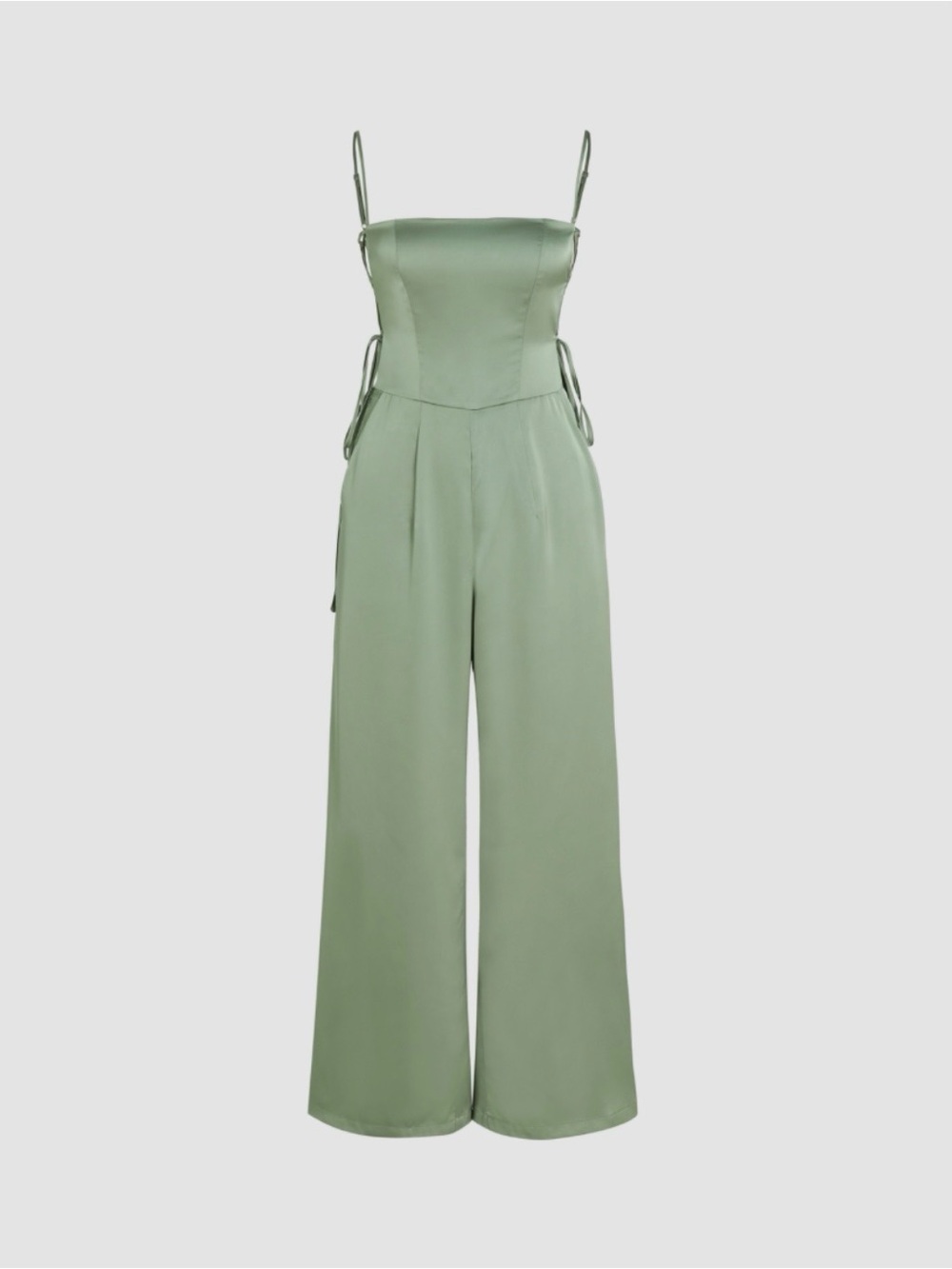 NWT Cider Sleeveless Sage Satin Wide-Leg Jumpsuit